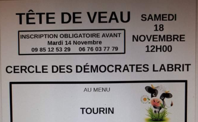 Repas "Tête de veau" au Cercle des Démocrates Repas "Tête de veau" au Cercle des Démocrates